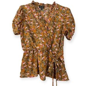 OLM Yellow floral wrap top size M